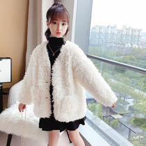 Next Music Girl Bifacial Cashmere Coat Thicken Large Child Deep Autumn Warm Jacket Shake Grain Suede Winter Style