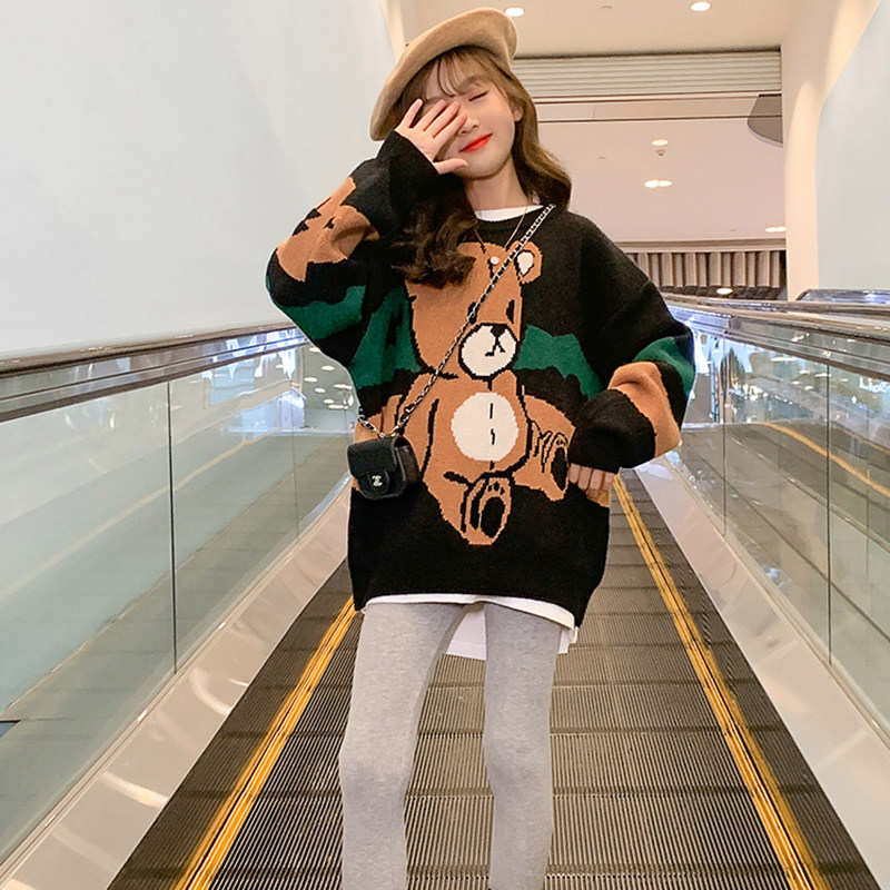 Next Music Girls' fleece sweater autumn and winter clothes in big children's children's suits loose pullovers with knitted sweaters