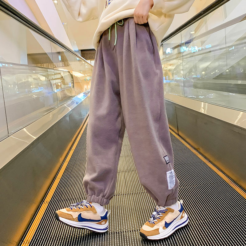 Next Music girls' polar fleece plus velvet pants, big children's autumn and winter clothes, loose sports pants, children's leggings