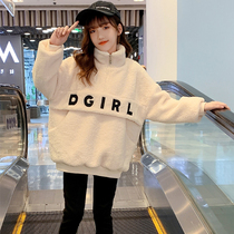 Next Music girl plus thickened jacket sweater autumn and winter big girl in the long lamb coat wear outside