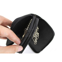 Double large capacity multi-buckle cowhide key bag coin wallet card bag multi-card men and women zipper bag leather