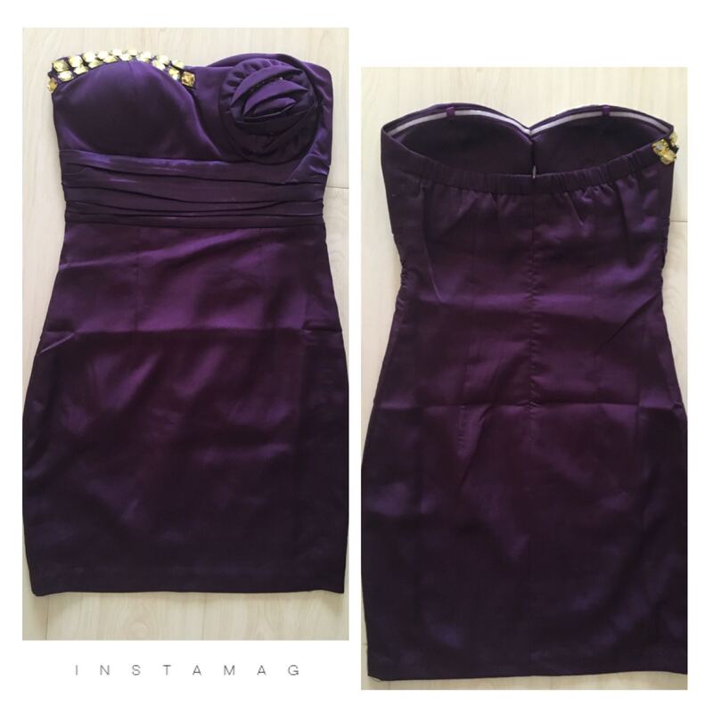 Dance Fashion Boutique-A15 Strapless Waist-Cinching Deep Purple Cocktail Dress Bridesmaid Dress Nightclub Dress Performance Dress Size S