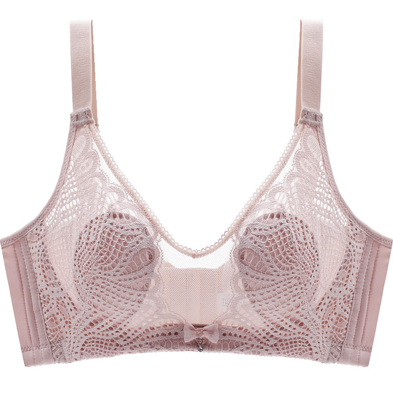 Large breasts show small bra gather adjustment type anti-sagging large size underwear women without steel ring thin bra ultra-thin