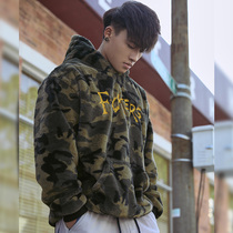 BLUESFLY original dairy cow camouflay thickened necropolis with cap long sleeve training casual letter sleeve hooded sweatshirt