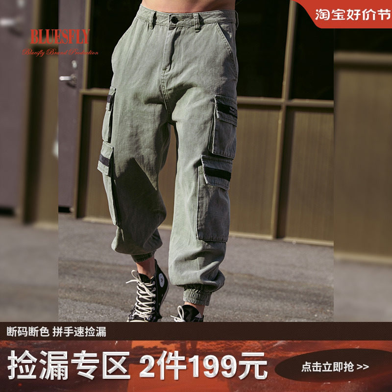 BLUESFLY original wind paste sports jeans autumn and winter tide casual sports pants