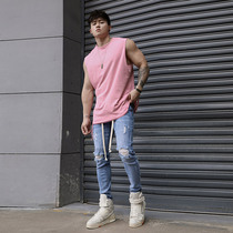 BLUESFL original spring autumn hole elastic casual muscle men jeans gym training sweatpants