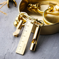 Nordic creative pure copper literary personality pendant key hanging chain key chain Lucky ruler whistle bottle opener