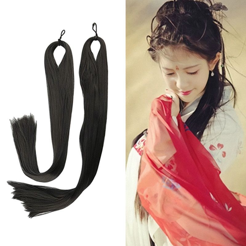 Ancient costume styling wig row new hair extension piece high temperature silk hair material slightly curly hair retro Hanfu straight hair row hair
