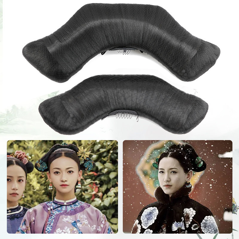 Ancient dress Qing Dynasty Guifei Styling Banner Head Ducking Jubilee Wei Ying Celluloid High Temperature Silk Fake Hair Bag Ancient Wind small disc hair Bun Hair