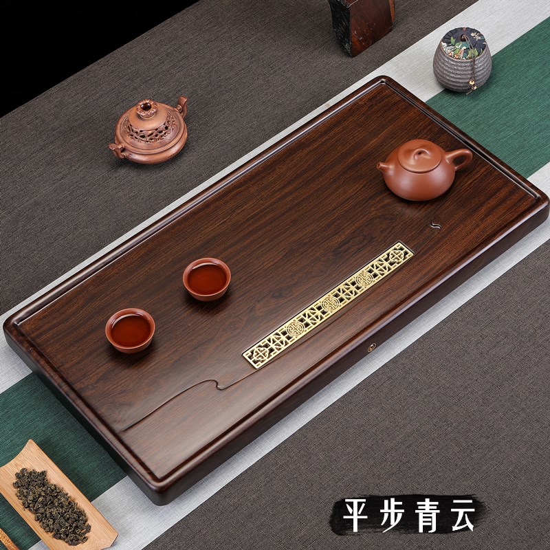 Black sandalwood inlaid sheet copper tea tray high-end whole solid wood log living room minimalist office tea sea tea table