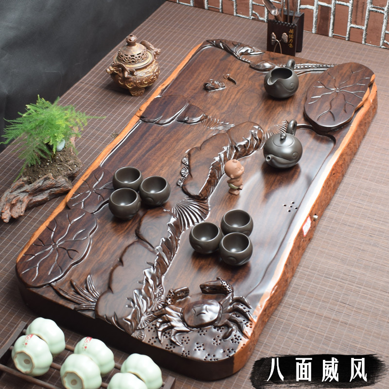 The whole black sandalwood tea plate multi - level sculpture of eight - sided vibrant household log tea - table tea set