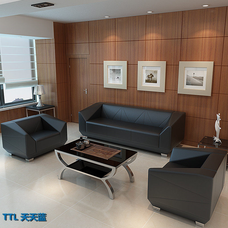Hangzhou simple modern office sofa three-person reception meeting business area reception leather sofa factory direct sales