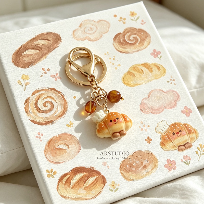 Cute Cartoon Bread-Shaped Keychain, Creative Croissant Pendant, Bag, Earphone Protective Case, Pendant, Key Ring