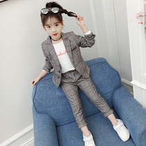 Girl suit spring and autumn 2021 new autumn childrens suit foreign style Net red fashionable girl two-piece tide