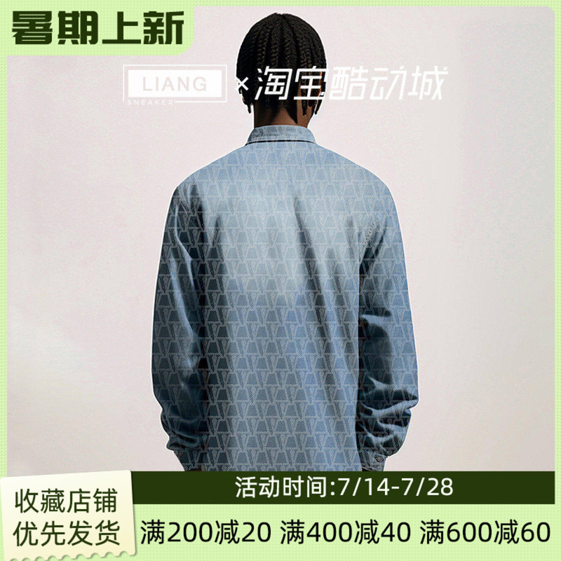Vlone Full-Print Monogram Logo Gradient Washed Frayed Hem American Classic Vintage Denim Shirt