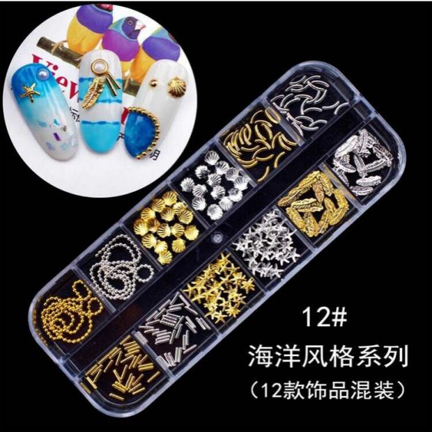 Nail trang sức nghệ thuật thiết lập sao tháng đinh tán kim loại rỗng nhẫn nàng tiên cá ngọc trai sequin pha trộn 12 lưới để gửi công cụ - Công cụ Nail đồ nail cơ bản
