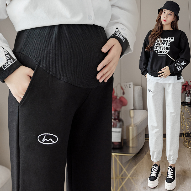 Pregnant Women Pants Spring Autumn Outwear Fashion Loose Casual Style Sports Thick Cotton Pants Embroidery Javi Trousers Gestation LATE MONTH SUBPANTS