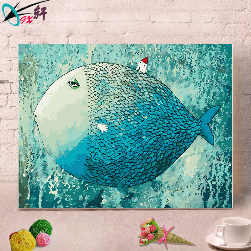 DIY oil painting European-style thick frame watercolor painting diy adult hand painted bedroom living room decoration painting special price sleep fish