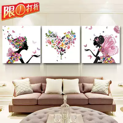 diy hand-hung painting digital oil painting Triple Three spell European flower landscape large living room decoration painting