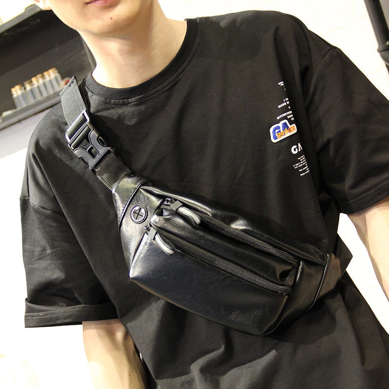 Leather chest bag men's fashion brand fanny pack Cowhide shoulder bag casual men's crossbody bag small backpack fashion ins tide