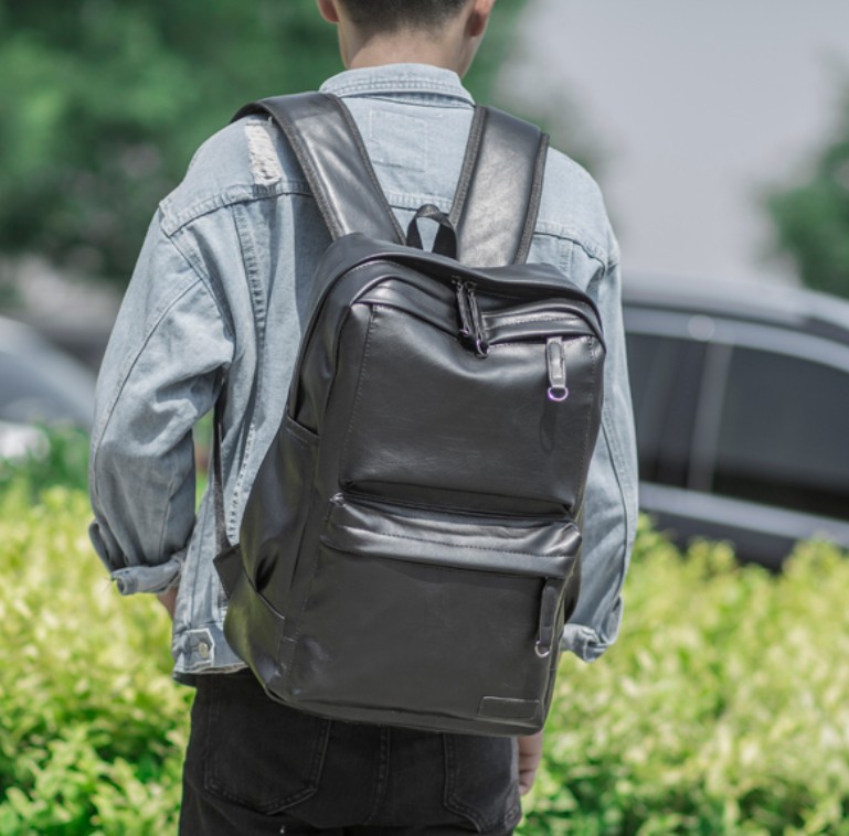 Cowhide Korean version of the simple men's shoulder bag solid color genuine leather business trendy backpack female student schoolbag bag trendy backpack