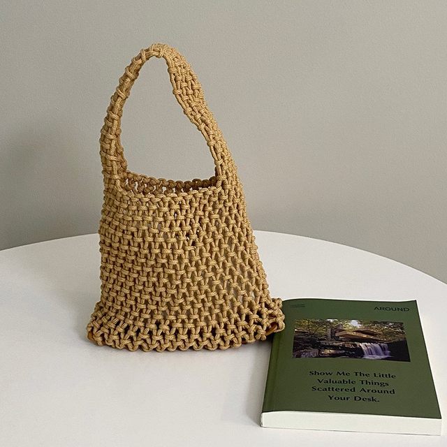Pantone ສີ New Hollow Net Pocket Handbag Handwoven Cotton Rope Bag Wrist Bag Beach Vacation Bucket Bag