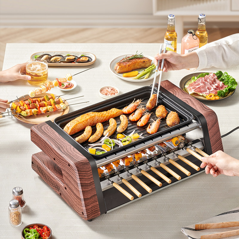 Barbecue grill fully automatic rotary electric oven baking string machine Smoeless and less oil grill Home Indoor non-stick baking tray-Taobao
