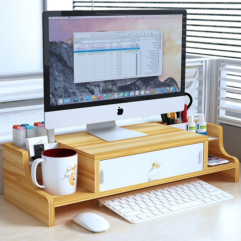 引き出し付きコンピュータ高さ調整ラックオフィスデスクトップデスクトップ収納ラックデスクラックディスプレイブラケット