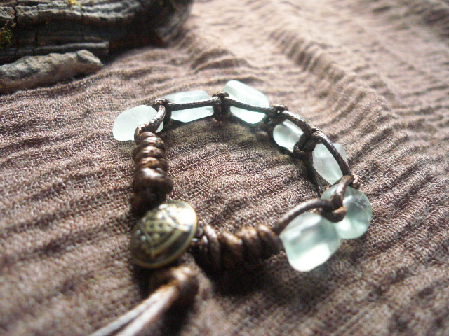 Bạc hà tươi và nhẹ Tự nhiên tươi mắt nâng nhợt nhạt fluorite mờ thô làm bằng tay dây sáp văn học vòng pandora
