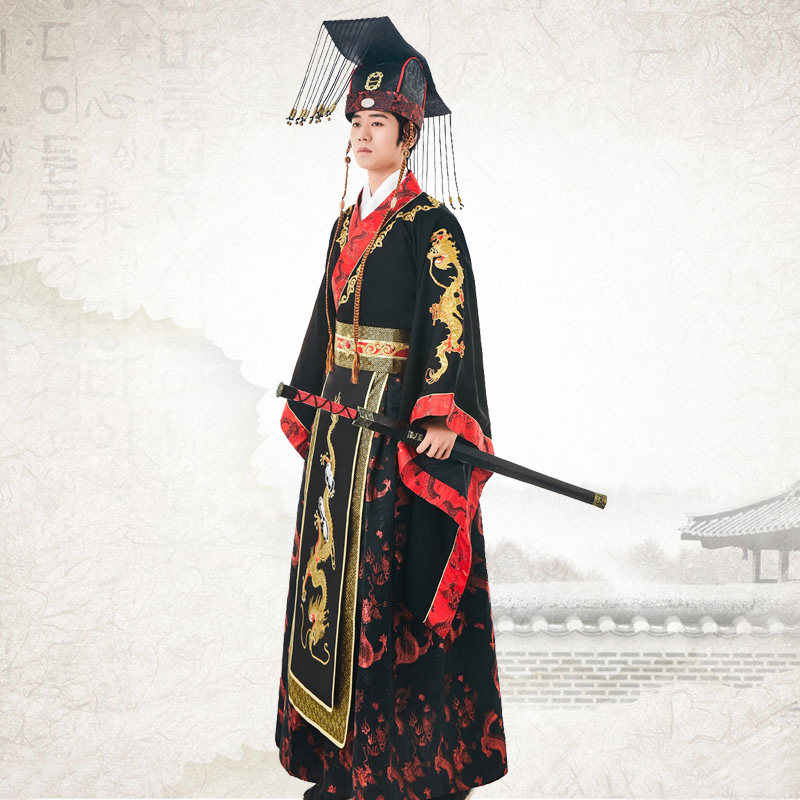 帝王之选!{keyinput}古装男古代帝王服皇帝皇上黑色龙袍秦始皇戏服演出服装祭祀主持服,418.00超值好货_民族服装_淘宝服装网