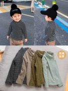 Trẻ em mùa thu đông cao sọc cổ áo kẻ sọc bé trai bé gái cotton cộng với áo thun nhung dài tay dày bé áo ấm