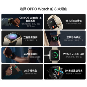 【精钢版减500】OPPO Watch智能手表男女款心率检测多功能eSIM独立通话适配华为苹果防水运动电话太空人手表