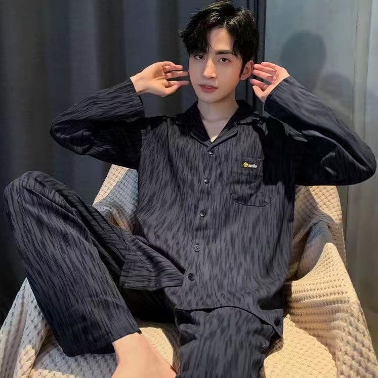 2026 New Pure Cotton Pajamas for Men, Long-Sleeved Spring and Autumn Style, Men's Summer, Autumn and Winter Home Wear Set