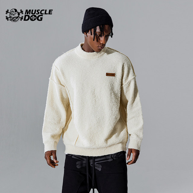 Muscle Dog Trendy Brand Winter New Loose Round Neck Sweater Men's Sports Casual Half Turtle Neck Pullover Knitted Sweater