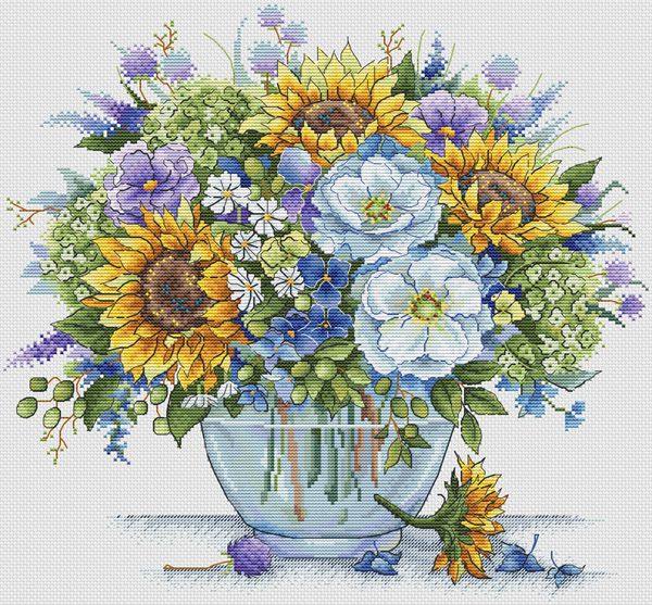 Cross embroidery electronic drawing of source file Sunflower wild vase