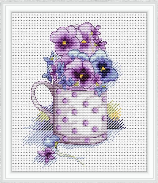 Cross embroidered electronic drawings Replored source file Three-color cordiflower tea cup