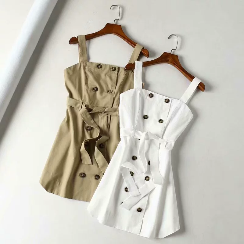 Ngoại thương quần áo phụ nữ mùa hè 2019 sản phẩm mới retro Nhật Bản hai bên ngực eo giảm béo sling dress váy ngắn - Sản phẩm HOT