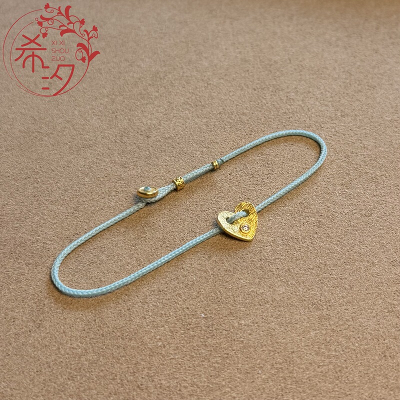 999 Pure Gold, Inlaid with Hearts, Moissanite Diamonds, Hand-Woven Ultra-Fine Wax Thread Gold Bracelet, Simple and Stylish Bracelet 999 Pure Gold, Inlaid with Hearts, Moissanite Diamonds, Hand-Woven Ultra-Fine Wax Thread Gold Bracelet, Simple and Stylish Bracelet