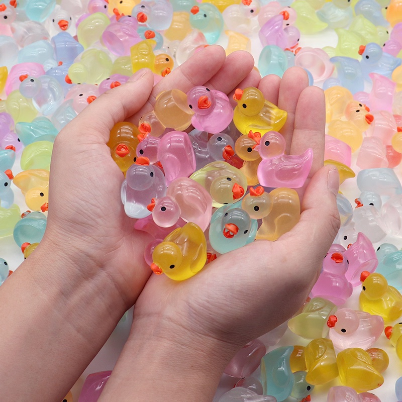 Internet-Famous Tiktok Colorful Glow-In-The-Dark Duck DIY Ornament Mini Yellow Duck Resin Children's Toy
