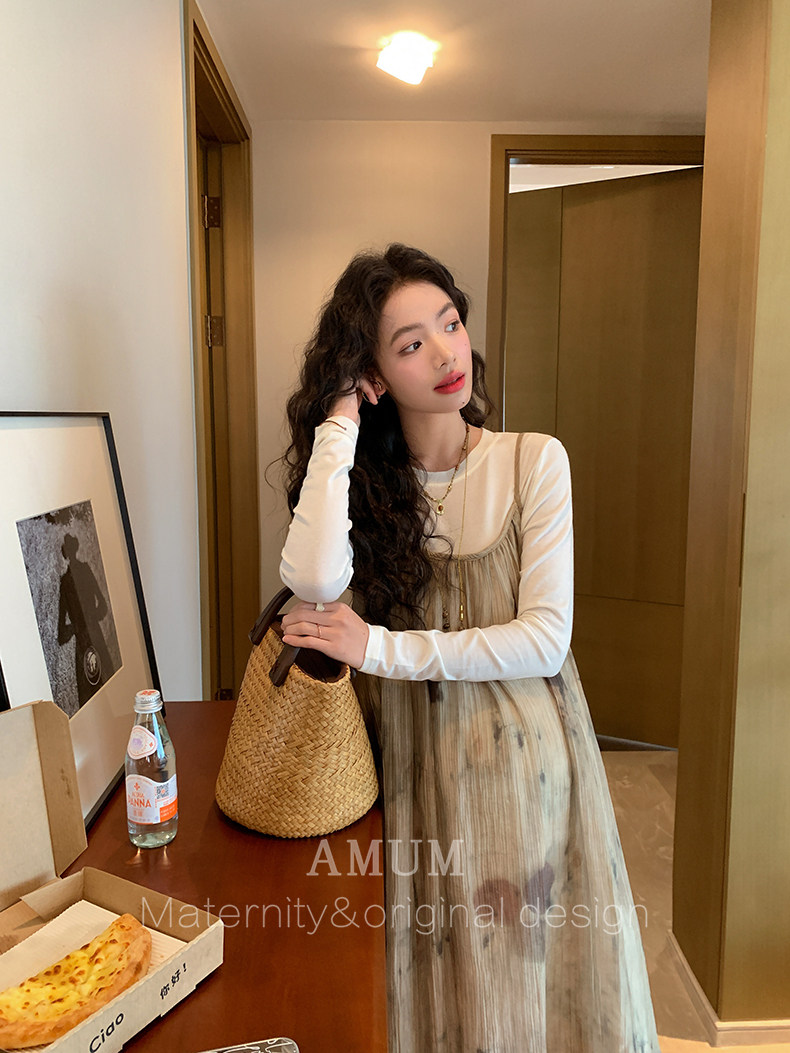 ◆ Amum Maternity Wear ◆ Outfits for Pregnant Moms~ Vintage Pleated Stylish Summer Dress That Doesn'T Show Pregnancy, Loose-Fitting Strap Dress. — 32
