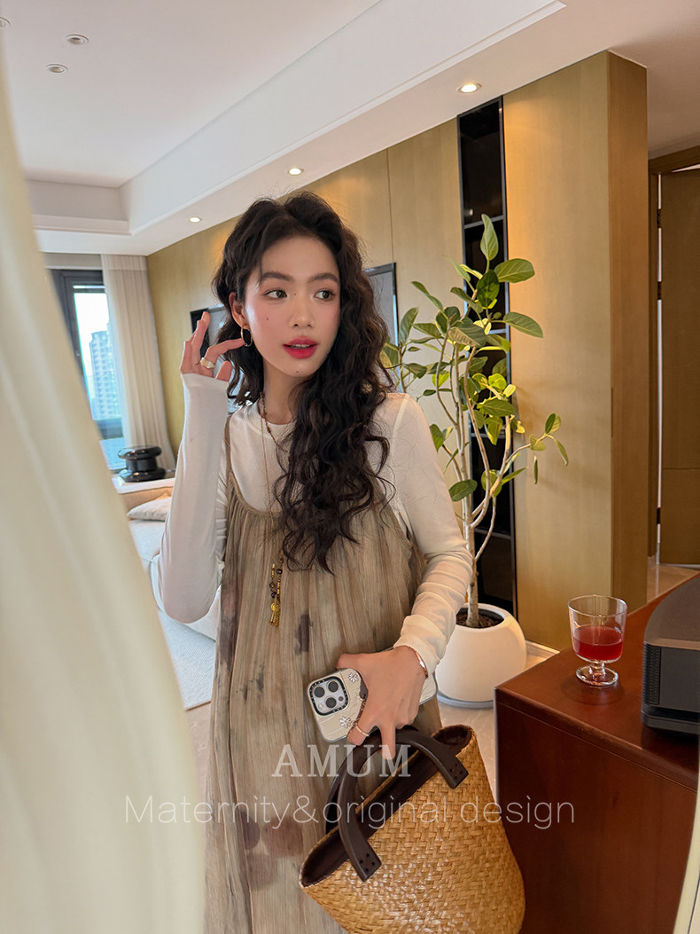 ◆ Amum Maternity Wear ◆ Outfits for Pregnant Moms~ Vintage Pleated Stylish Summer Dress That Doesn'T Show Pregnancy, Loose-Fitting Strap Dress. — 26