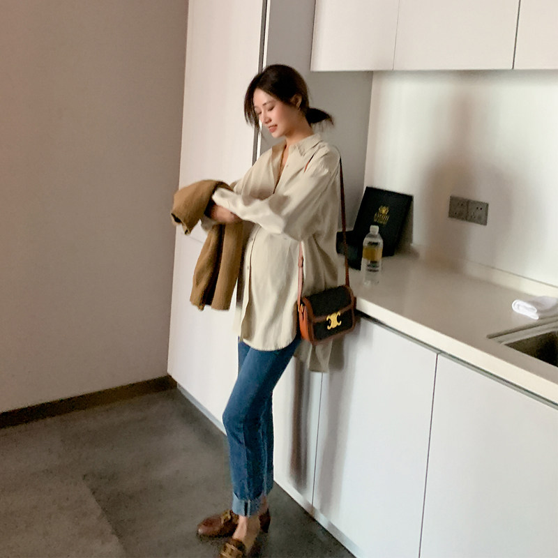 ◆AMUM maternity dress◆Fashion matching artifact~ Tencel comfortable shirt Maternity 2 wear loose top shirt