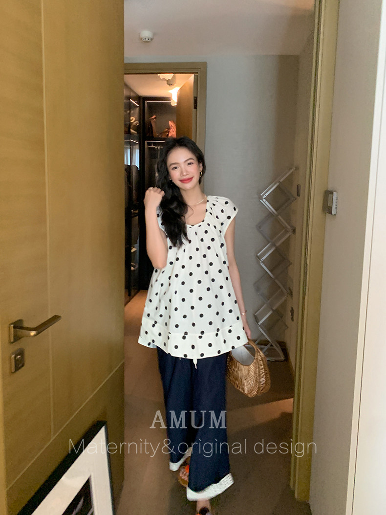 ◆AMUM孕妇装◆夏薄款裤子~透气休闲裤长裤抽绳显瘦阔腿裤孕妇裤 — 45