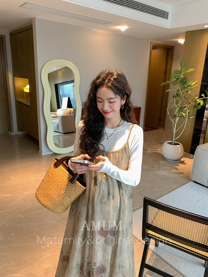 ◆ Amum Maternity Wear ◆ Outfits for Pregnant Moms~ Vintage Pleated Stylish Summer Dress That Doesn'T Show Pregnancy, Loose-Fitting Strap Dress. — 34