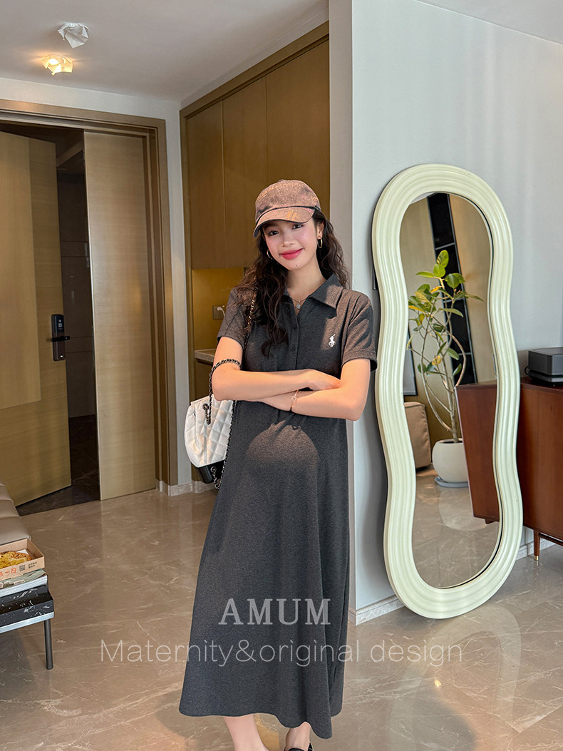 ◆ Amum Maternity Wear ◆ Elegant Lazy Dress~Polo Collar Casual Dress, Slimming and Flattering for Petite Pregnant Women. — 22