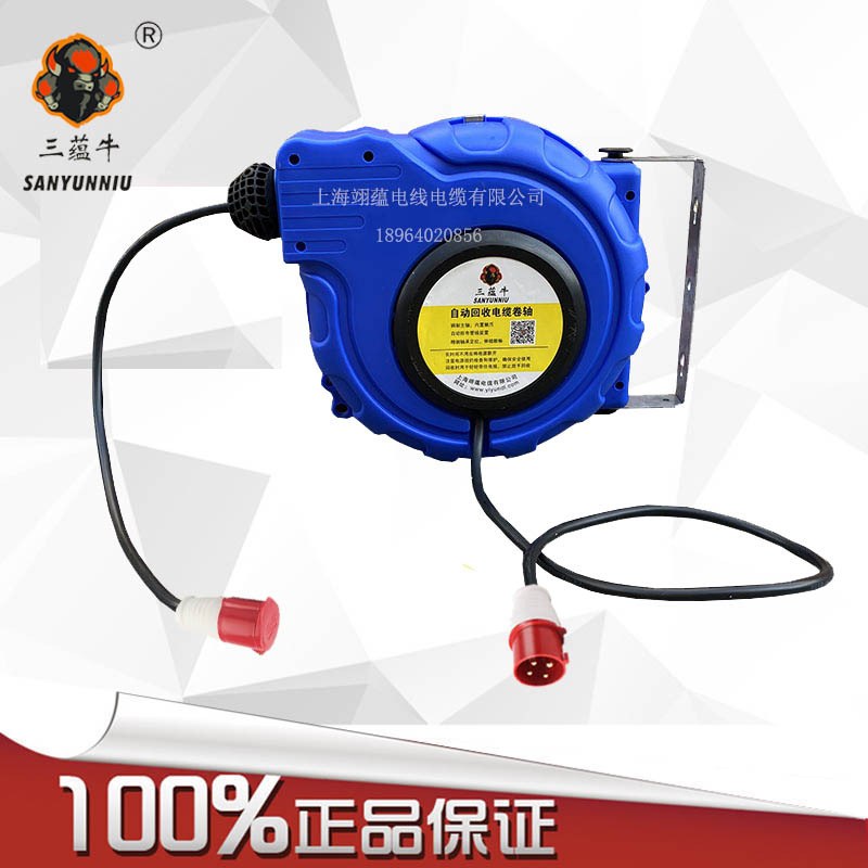 380V Automatic Retractable Cable Reel Three-Phase Four-Wire Power Reel Electric Drum 4-Core Power Extension Cord 10.15m