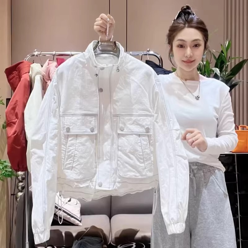 French Rouje Moaks Women's Short Jacket for Spring, Autumn, and Summer, Thin Baseball Jacket, Windbreaker, Women's Jacket, Top