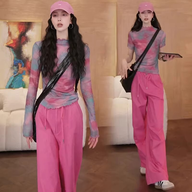 French Rouje Moaks Stylish Dopamine Fashion Set for Women, Summer Thin Style, Age-Reducing, Slimming, Casual Two-Piece Set