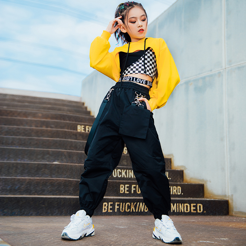 Children's jazz dance costume girl street dance girl hiphop boy hip hop lug button show clothes tide