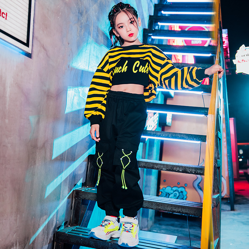 New Children Jazz Dance Suit Girl Performance Clothing Young Children Dew navel blouse Hip Hop Loose Girl Practice